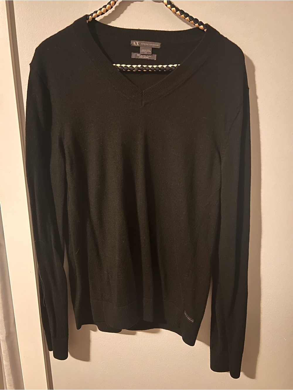 Armani Exchange Men's Black V-Neck Knit Sweater